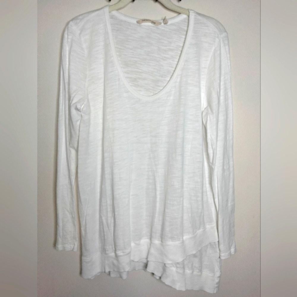 Soft Surroundings (Size S) Oversized White Stretch Cotton LS Hem Layer Tunic Top